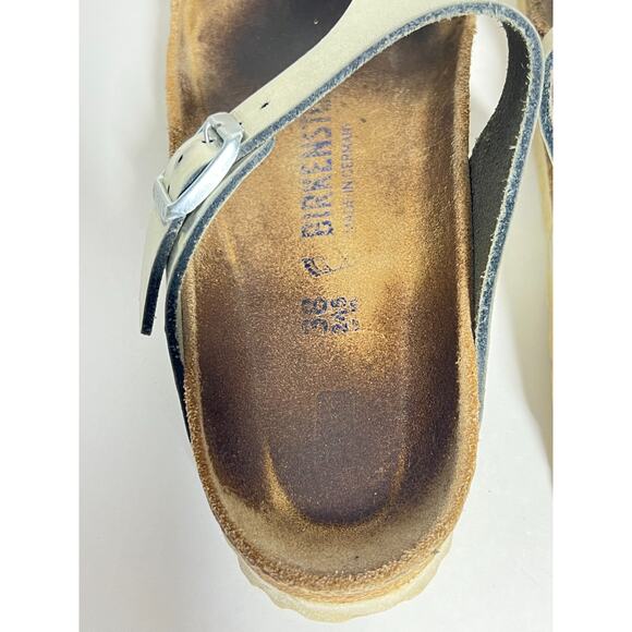 Birkenstock Silver Birko Flor Gizeh Toe Thong Adjust Sandal 38 Reg-Wide 7-7.5 - Picture 5 of 7